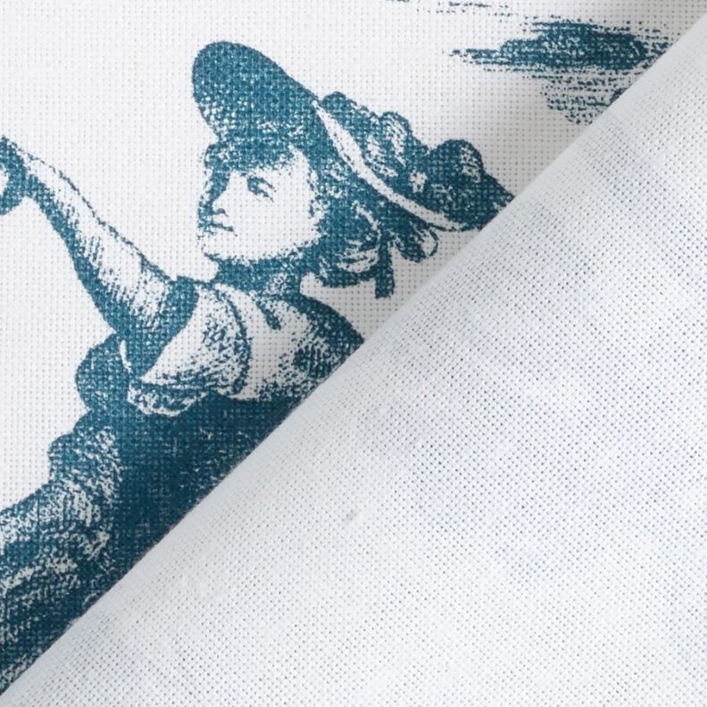 Dekorationsstof Halvpanama glade dansere 280 cm – havblå/hvid,  image number 4