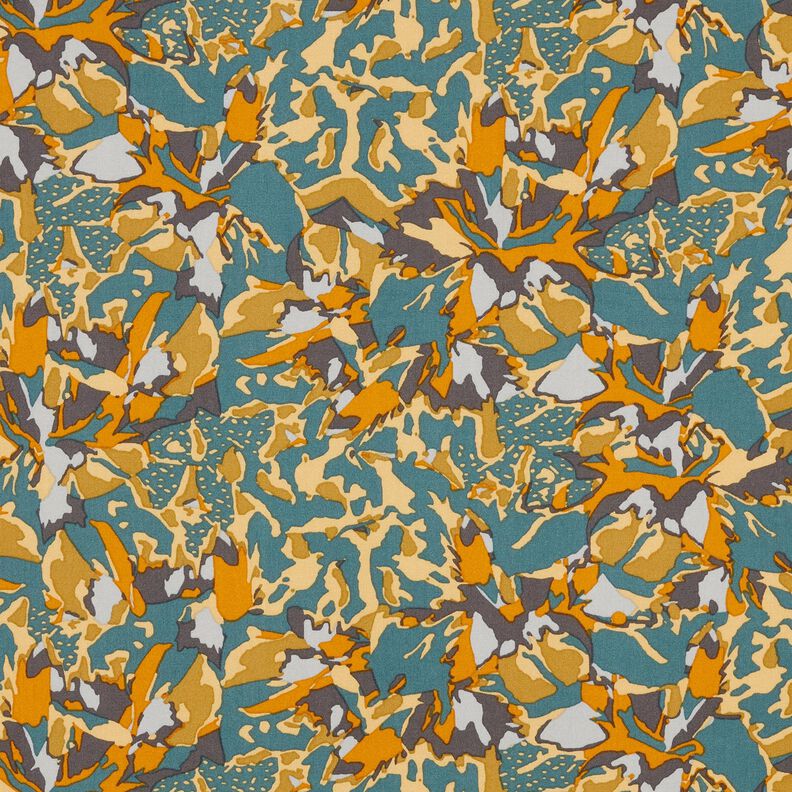 Viskosestof abstrakt blomsterhav – blågran/karrygul,  image number 1