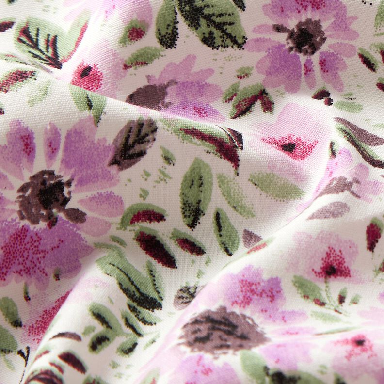 Bomuldspoplin blomsterhav – pastelviolet/hvid,  image number 2