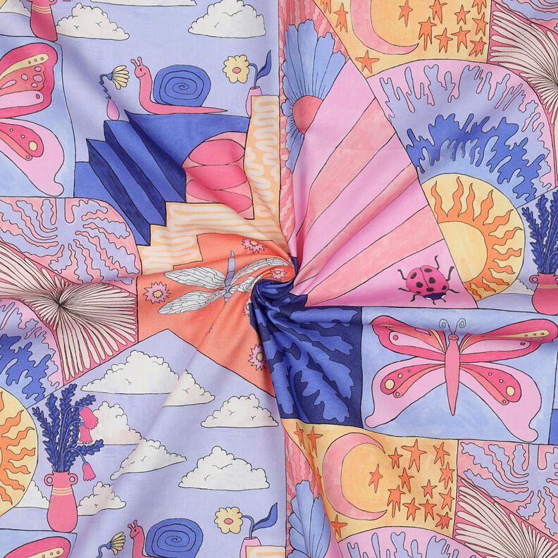 Bomuldspoplin Little Creatures digitaltryk | Nerida Hansen – koral/blålilla,  image number 3