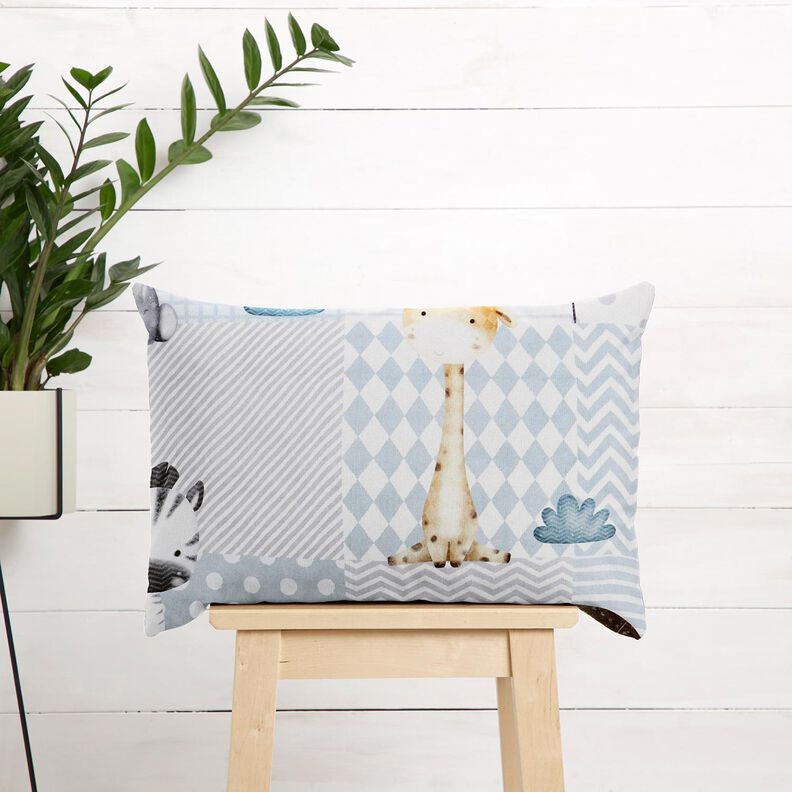 Dekorationsstof Bomuldskiper baby-jungledyr Digitaltryk – hvid/lyseblå,  image number 7