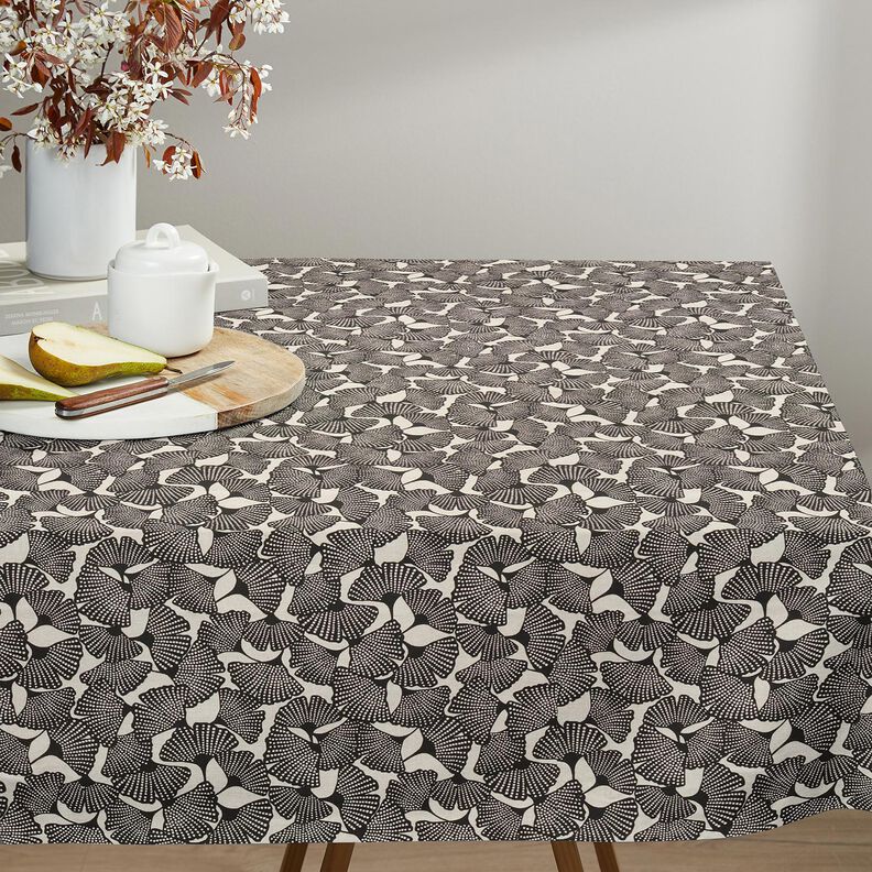 Dekorationsstof Halvpanama plettet ginkgo – sort/natur,  image number 8