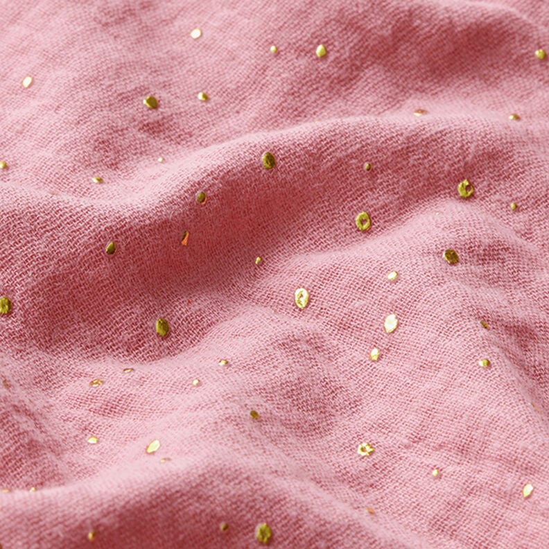 Bomuld musselin spredte guldklatter – rosa/guld,  image number 2