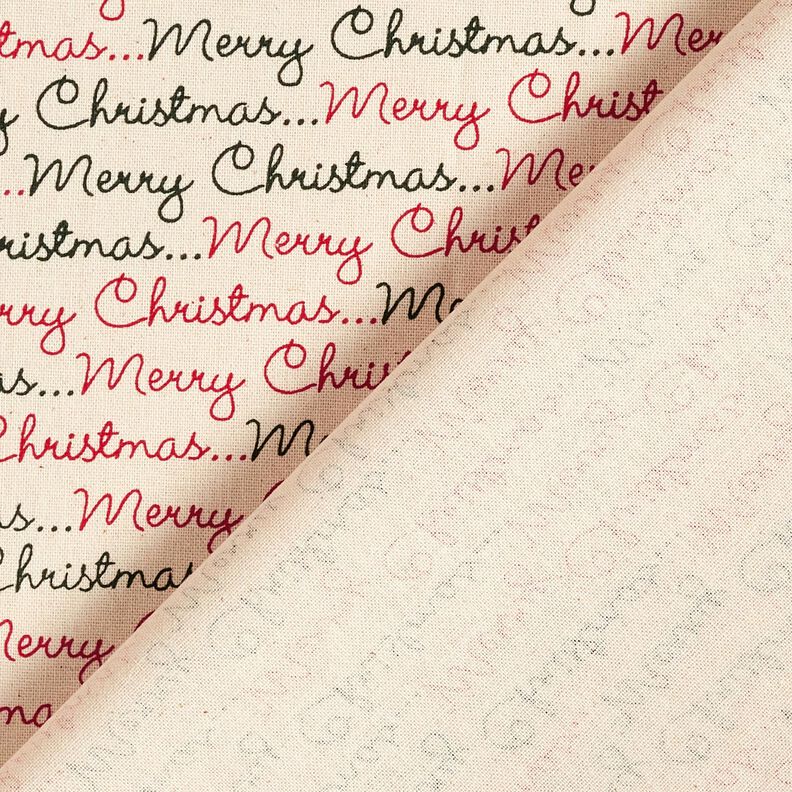 Bomuldsstof Cretonne Merry Christmas – natur/karminrød,  image number 4