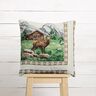Dekorativt panelstof Gobelin hjort og bjerghytte – brun/grøn,  thumbnail number 6
