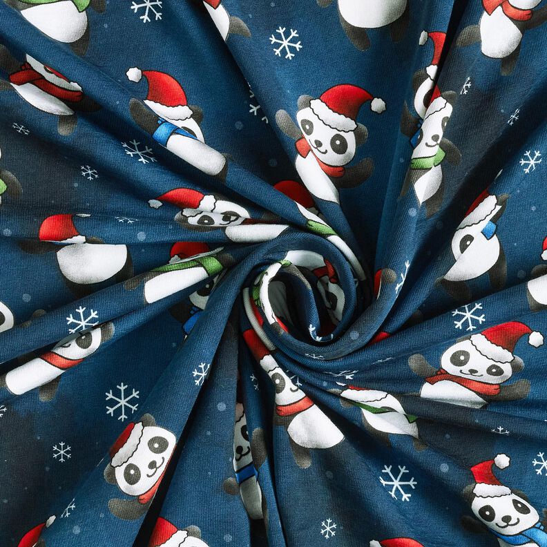 Bomuldsjersey Panda i julestemning | Glitzerpüppi – natblå/chili,  image number 3