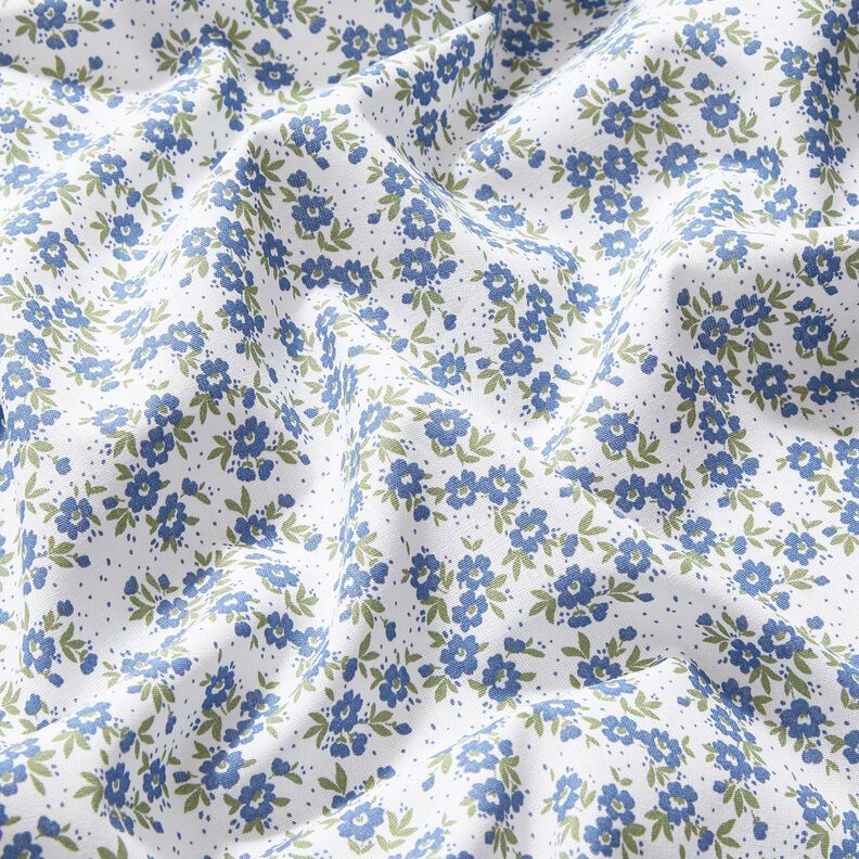 Bomuldspoplin blomsterhav – jeansblå/hvid,  image number 2