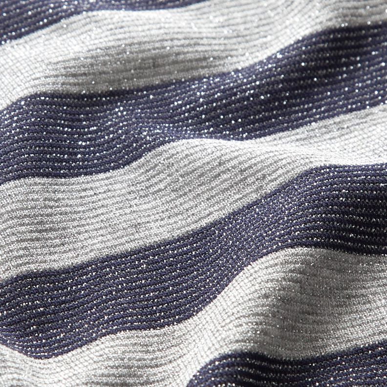 jersey glitter vandrette striber – lysegrå/marineblå,  image number 3
