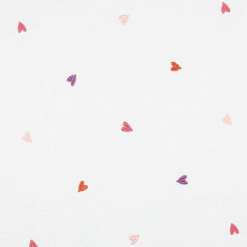 Musselin/Dobbelt-Crincle stof broderede hjerter | Poppy Fabrics – hvid/rosé,  image number 1