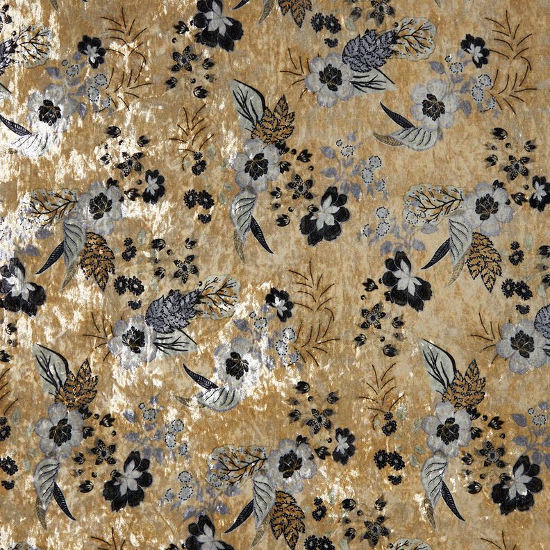 Nervøst velour antikke blomster – blågrå/sort,  image number 1