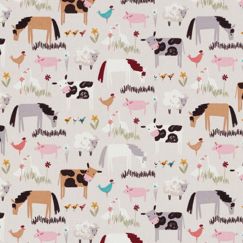 Bomuldsstof Cretonne bondegårdsdyr – mandel,  image number 1