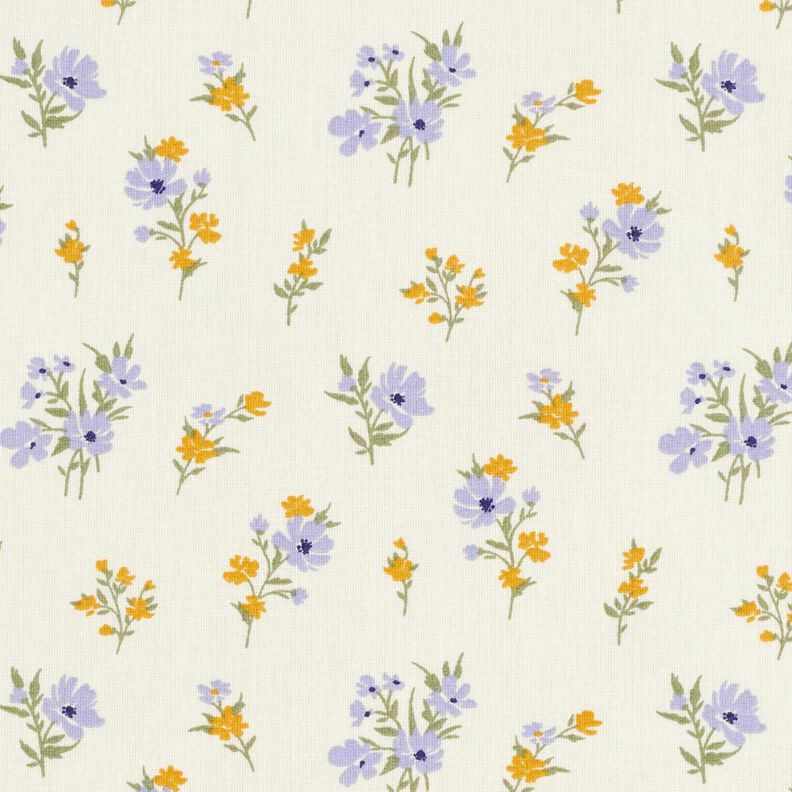 Bomuldsstof Cretonne mini-blomster – creme/syren,  image number 1