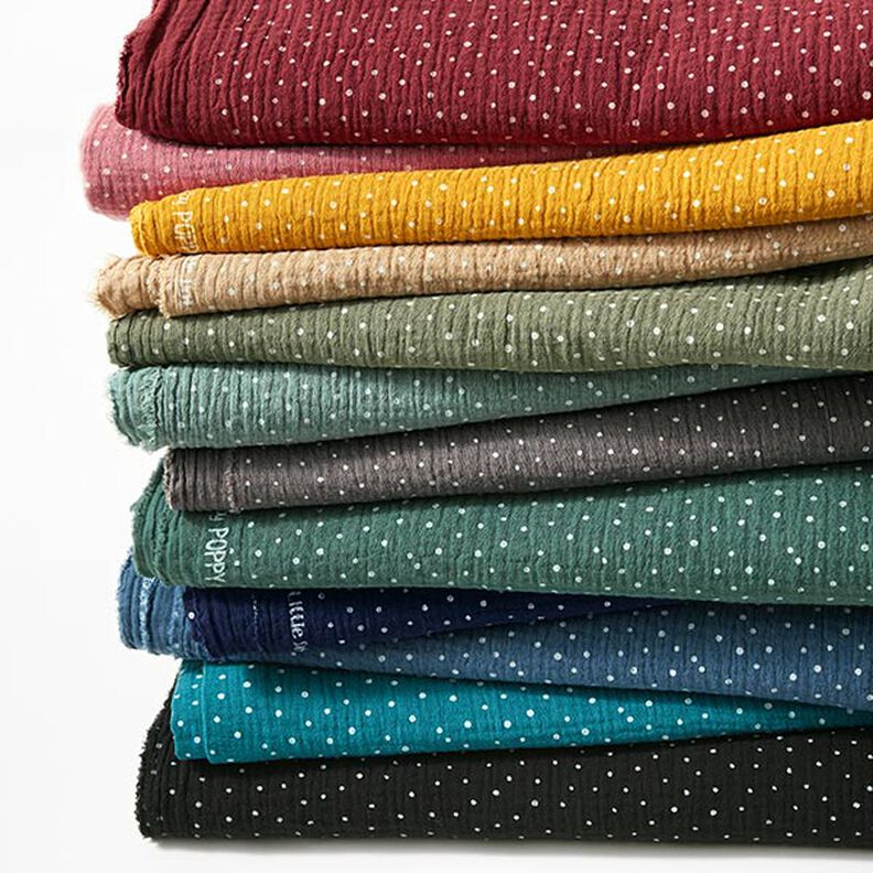 Musselin/Dobbelt-Crincle stof små prikker – reed/hvid | Reststykke 90cm,  image number 5