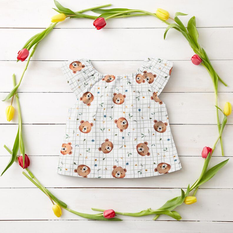 Bomuldspoplin Bamser med ternmønster Digitaltryk – hvid/reed,  image number 6