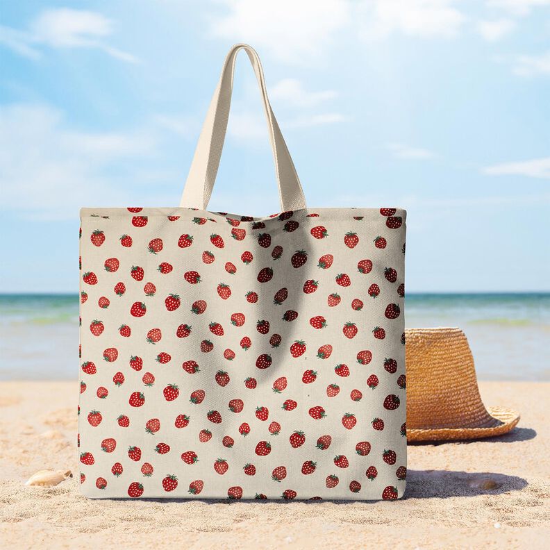 Dekorationsstof Halvpanama små jordbær – rød/natur,  image number 9