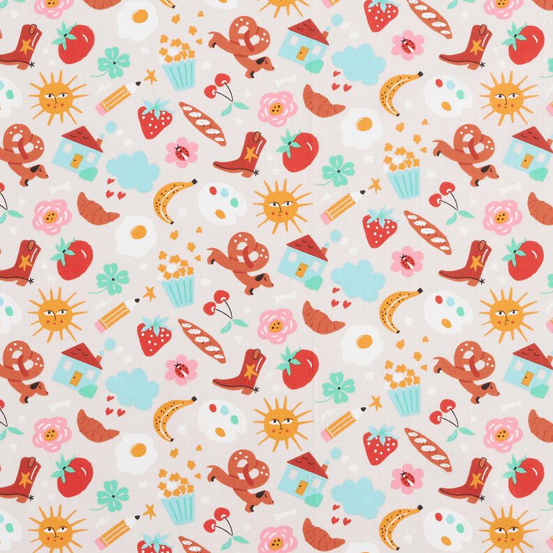 Bomuldspoplin Farverigt virvar– tågegrå,  image number 1