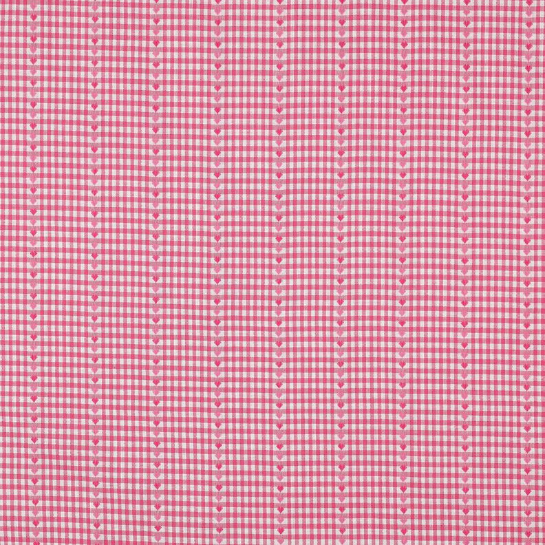 Bomuldsstof Jacquard firkanter og hjerter – pink/hvid,  image number 1