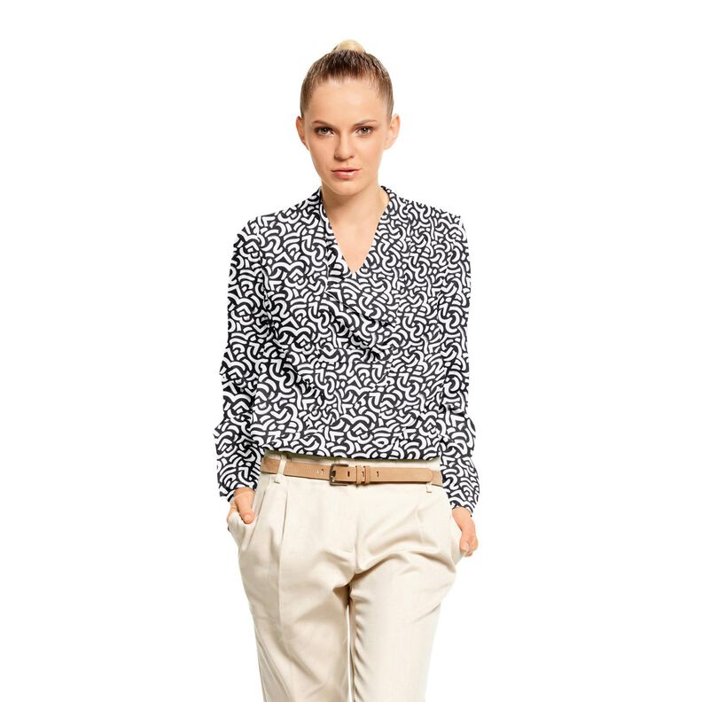 Viskosestof Abstrakte bølgelinjer – sort/hvid,  image number 5