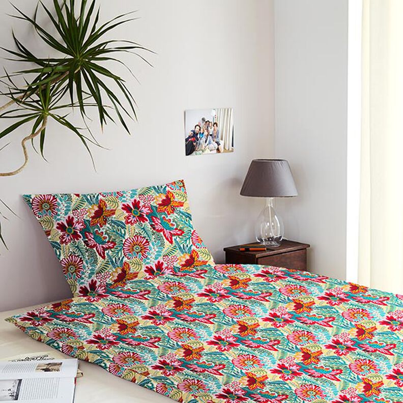 Bomuldsstof Cretonne imponerende blomster – hvid/ildrød,  image number 8