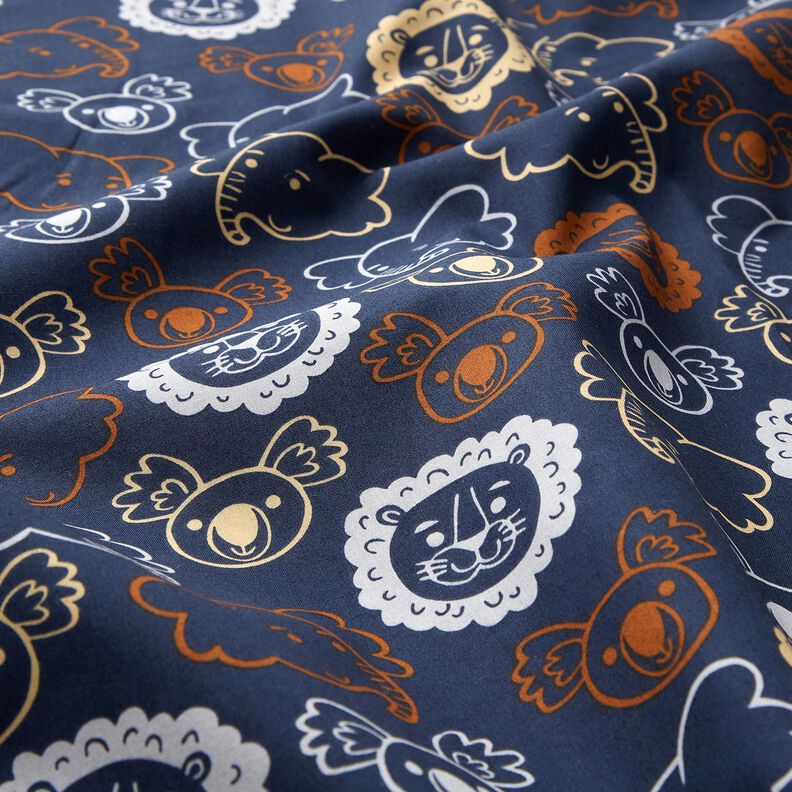 Bomuldspoplin Dyreansigter | Poppy Fabrics – blågrå,  image number 2