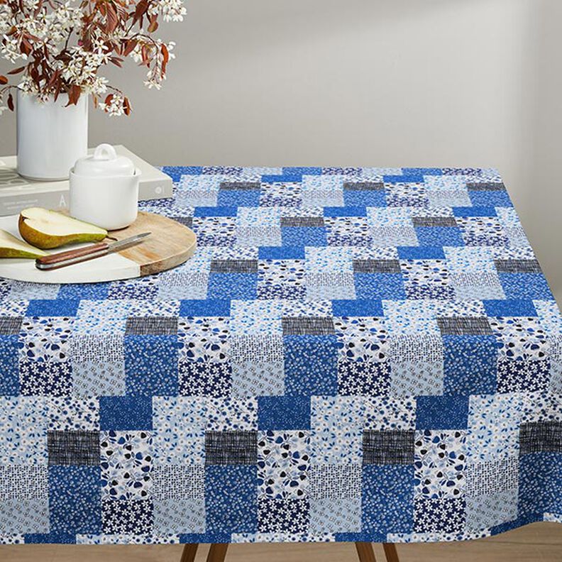 Bomuldsstof Cretonne patchwork-look – hvid/blå,  image number 5
