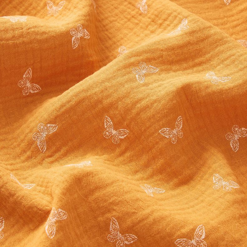 Musselin/Dobbelt-Crincle stof fine sommerfugle – karrygul,  image number 2