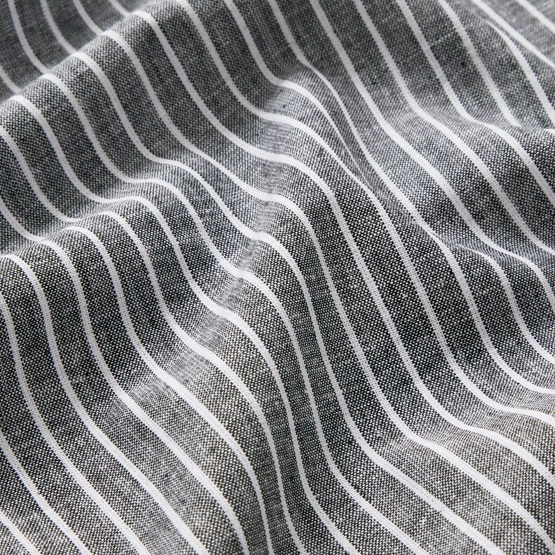 Hør-bomulds-miks brede striber – sort/hvid,  image number 2