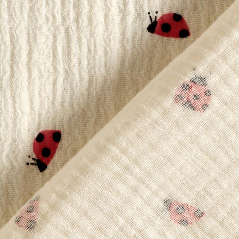 Musselin/Dobbelt-Crincle stof søde mariehøner – uldhvid,  image number 4