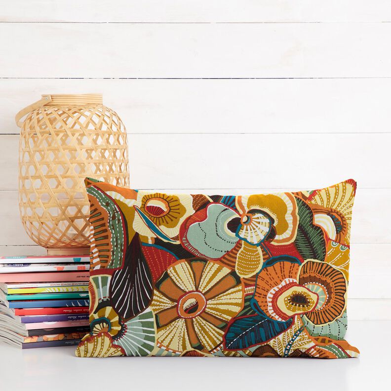 Bomuldsstof Cretonne folklore blomster – karminrød/petrol,  image number 6