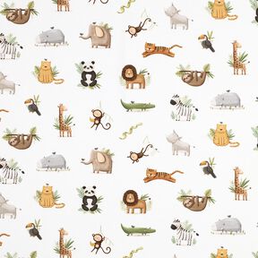 GOTS Bomuldsjersey søde steppe-dyr Digitaltryk | Poppy Fabrics – hvid/lys olivengrøn, 