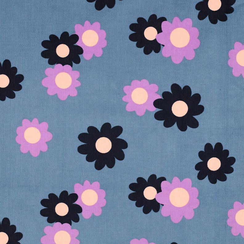 Babyfløjl Blomster| Poppy Fabrics – jeansblå/lavendel,  image number 1