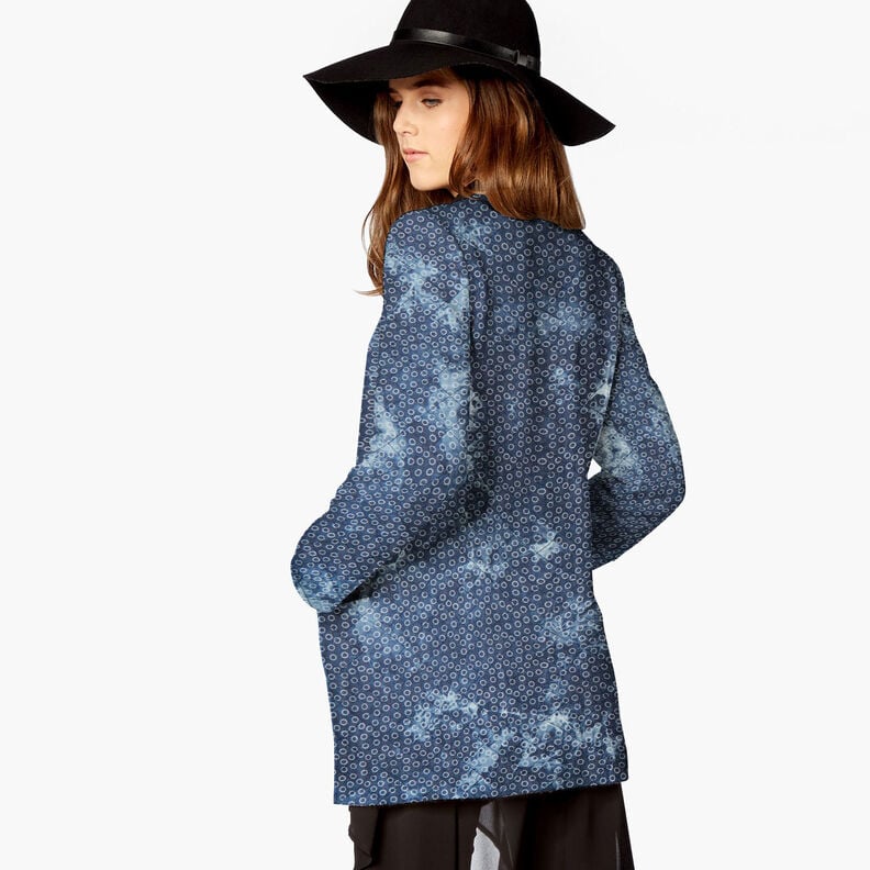 Quiltet stof chambray blomst batik – jeansblå,  image number 7