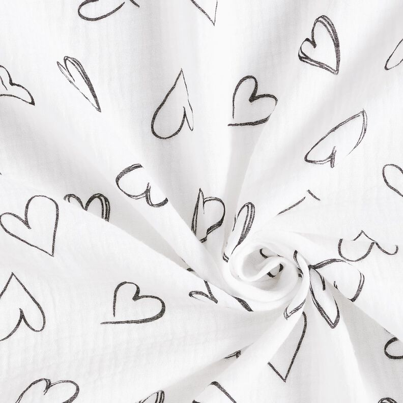 Musselin/Dobbelt-Crincle stof Skrible-hjerter – elfenben,  image number 3