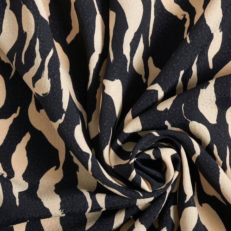 Viskosestof abstrakt zebramønster – sort/lysebeige,  image number 3