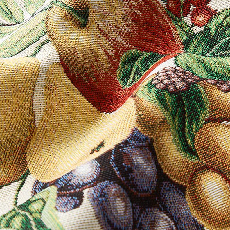 Dekorativt panelstof Gobelin farverige frugter – lysebeige/karminrød,  image number 2
