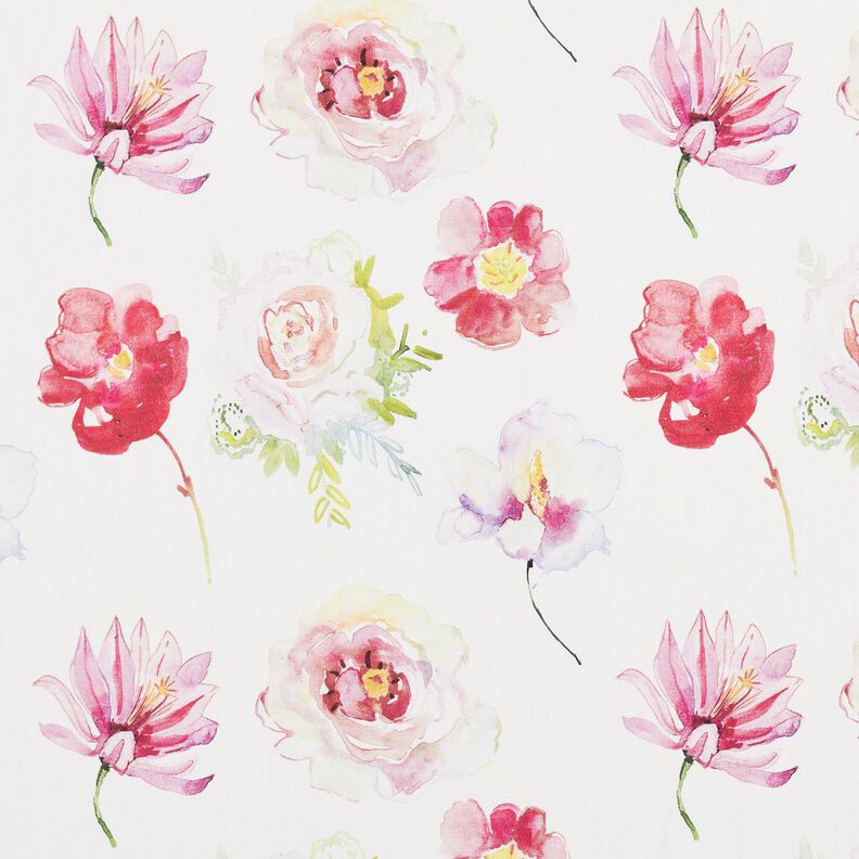 Bomuldsjersey akvarel blomster Digitaltryk – elfenben,  image number 1