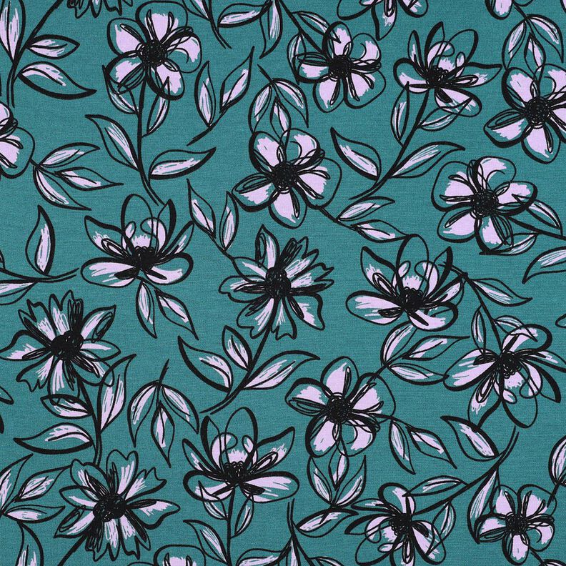 Romanit jersey Blomster &ndash; petrol/syren,  image number 1