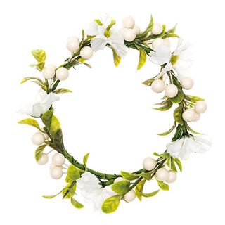 Dekoration blomsterkrans med bær [Ø 10 cm/ 16 cm] – hvid/grøn, 