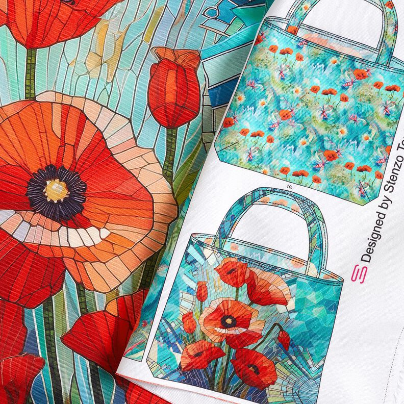 Tasker Panel Canvas Farverige valmueblomster – sort-blå/ildrød,  image number 2