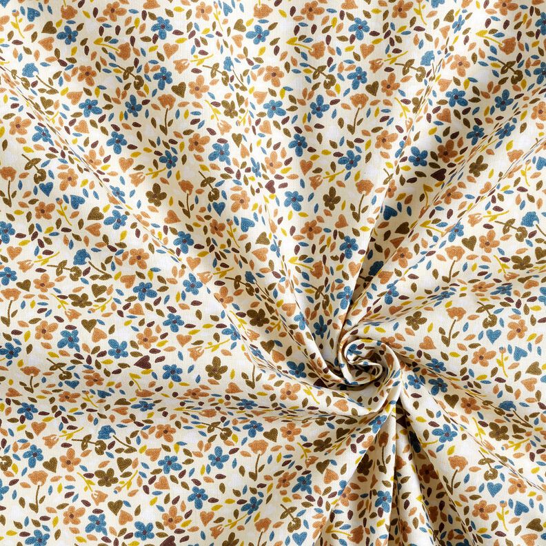 Bomuldsstof Cretonne spredte blomster – lysebeige/lysebrun,  image number 3