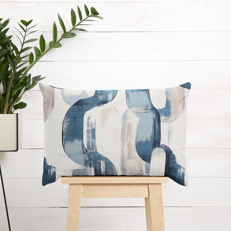 Dekorationsstof Halvpanama abstrakt kæde – elfenben/blå,  image number 7