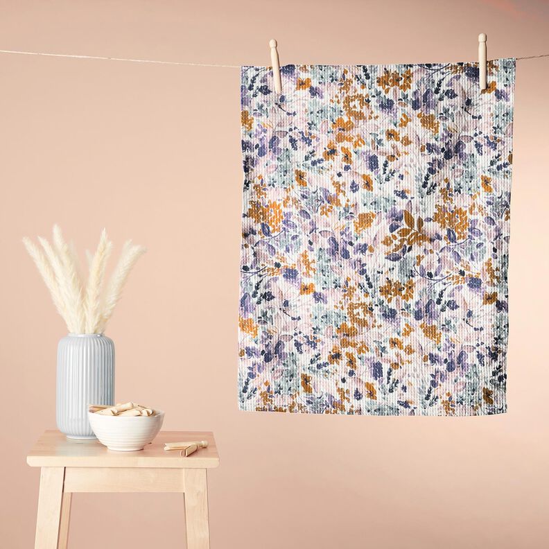 Vaffelpiqué akvarelblomster | Poppy Fabrics – hvid/lavendel,  image number 8