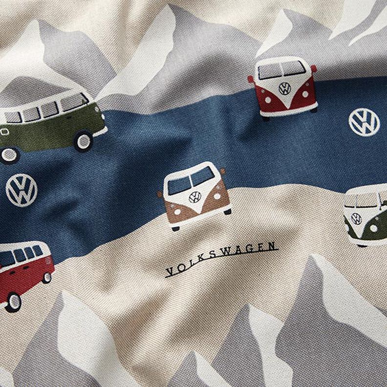 Dekorationsstof Halvpanama VW-eventyr – jeansblå/natur,  image number 2