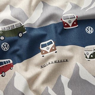 Dekorationsstof Halvpanama VW-eventyr – jeansblå/natur, 