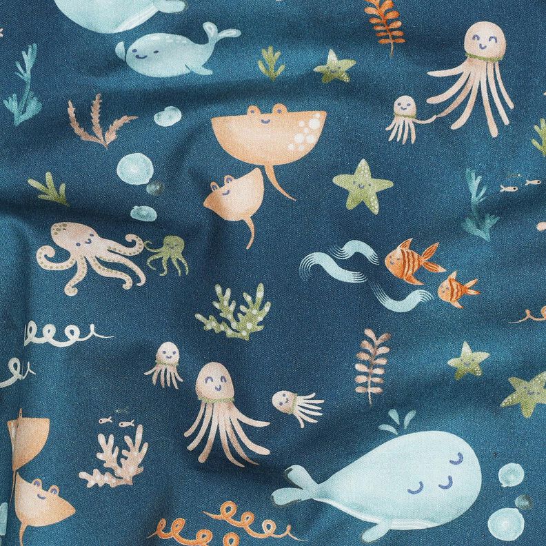 Bomuldspoplin glade havdyr Digitaltryk | Poppy Fabrics – havblå,  image number 2
