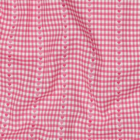 Bomuldsstof Jacquard firkanter og hjerter – pink/hvid, 