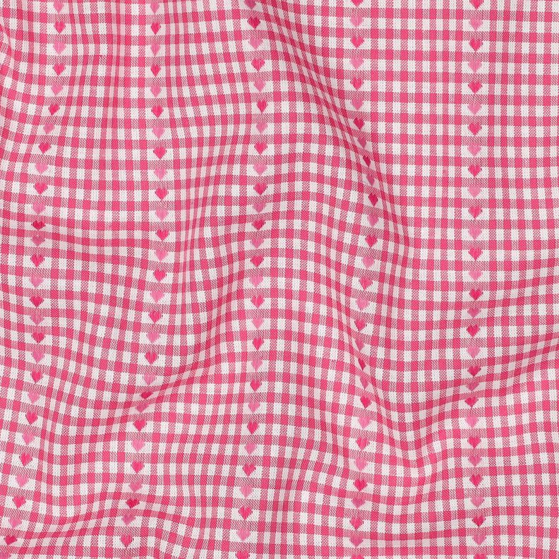 Bomuldsstof Jacquard firkanter og hjerter – pink/hvid,  image number 2