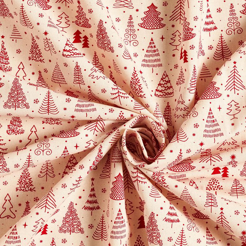 Bomuldsstof Cretonne søde grantræer – natur/karminrød,  image number 3