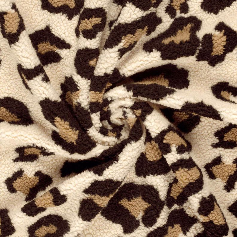 Sherpa teddyplys leopardmønster – mandel/sort,  image number 3