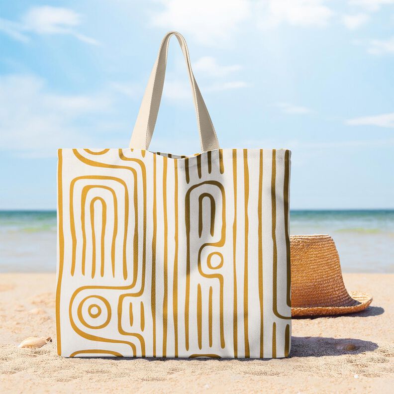 Dekorationsstof Halvpanama abstrakt stribet mønster – sennep/natur,  image number 8